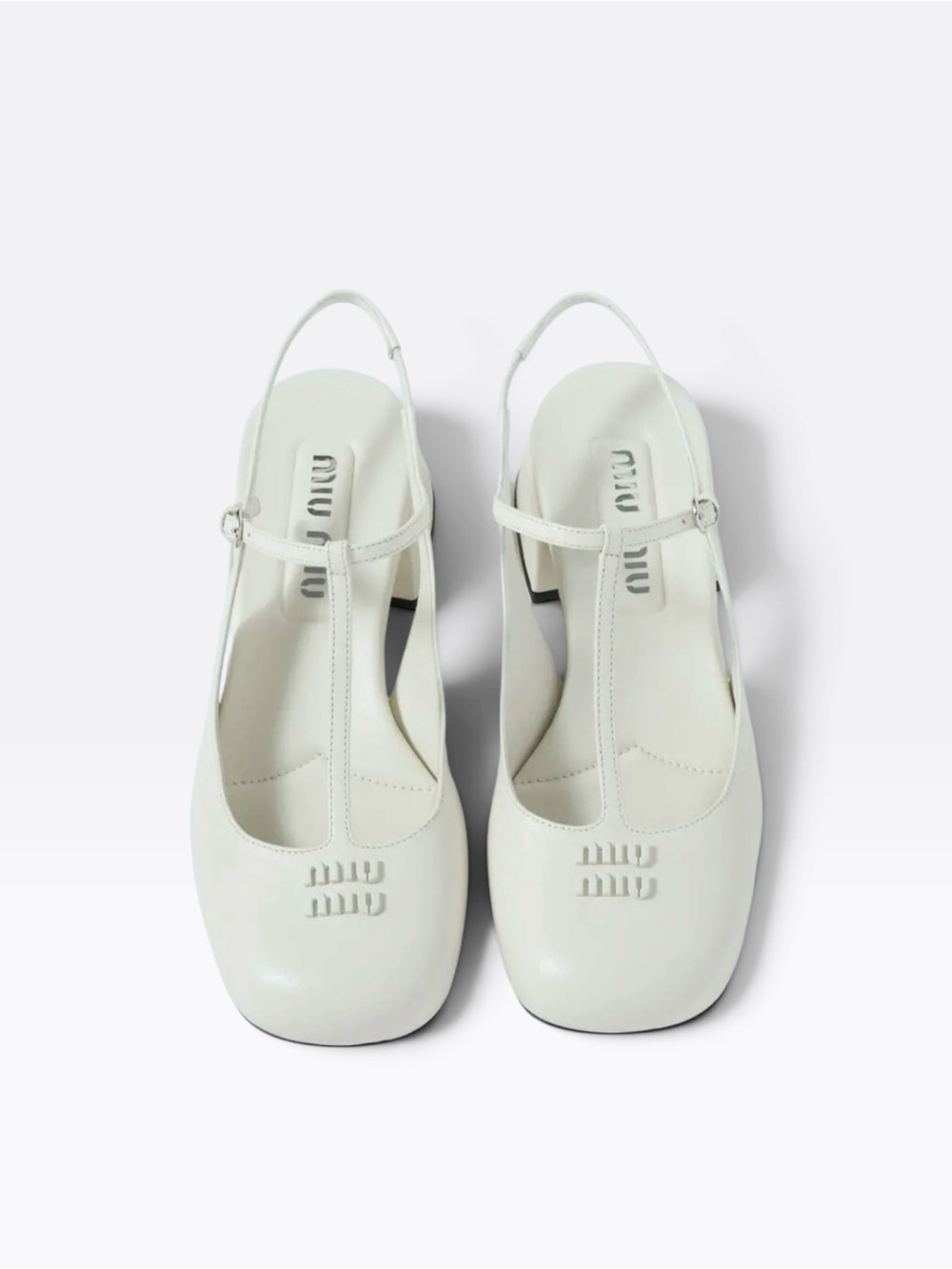 Miu Miu White Patent Leather Mary Jane T‑Strap Square Toe Slingback Pumps EU38